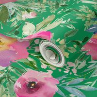 18" Pink Meadow Florals - Green