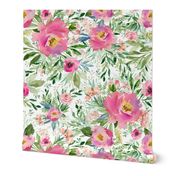 1.5" Pink Meadow Florals - White