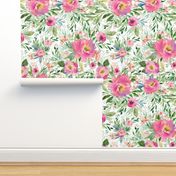 18" Pink Meadow Florals - White