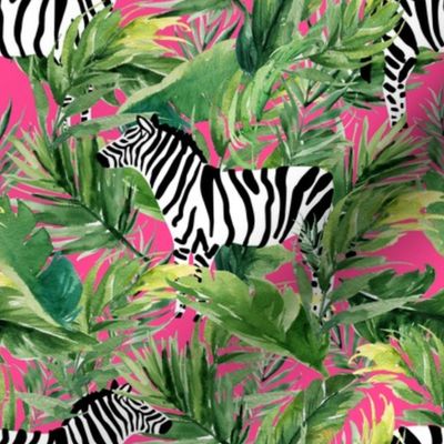 8" Zebra with Leaves - Fuchsia