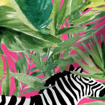 21" Zebra with Leaves - Fuchsia