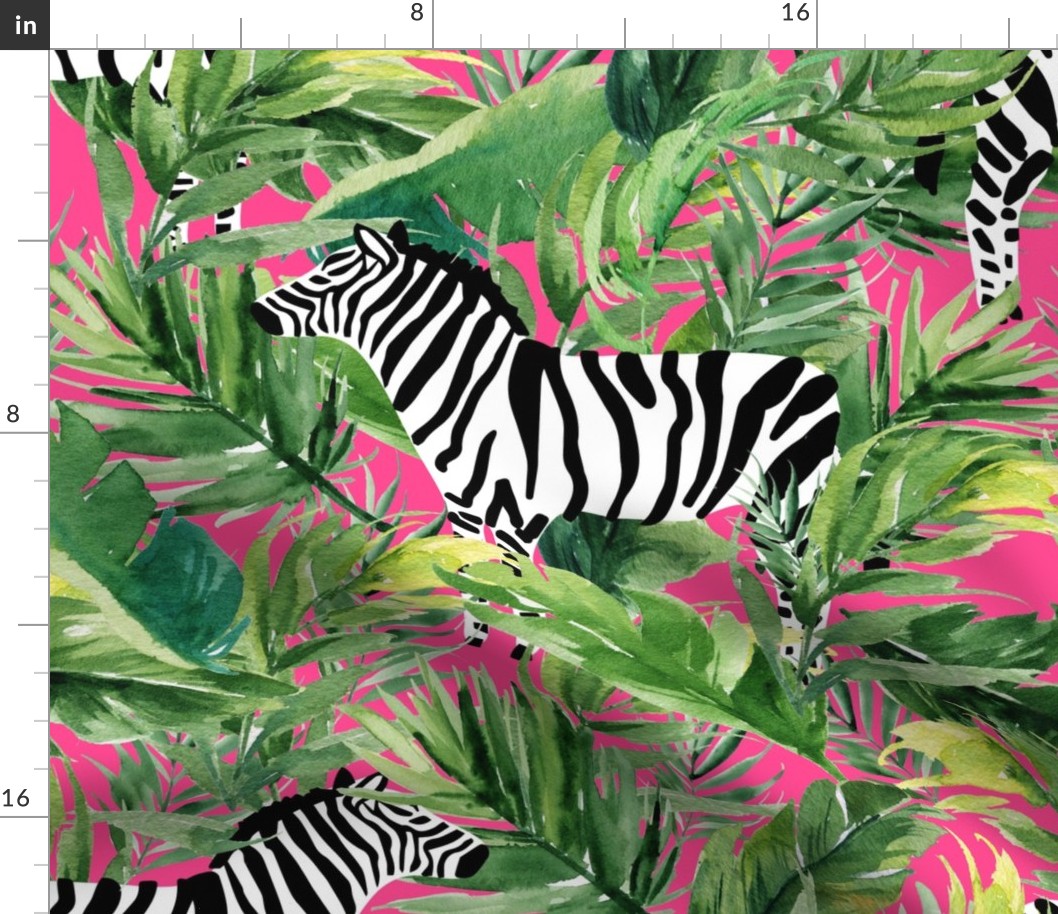 21" Zebra with Leaves - Fuchsia