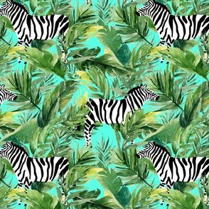 4" Zebra with Leaves - Teal