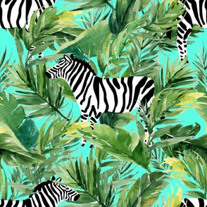 8" Zebra with Leaves - Teal
