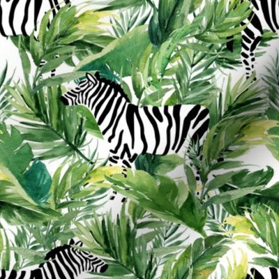 8" Zebra with Leaves - White