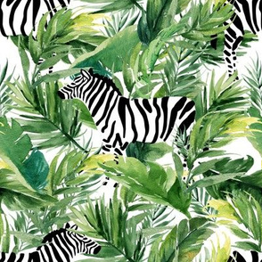 8" Zebra with Leaves - White