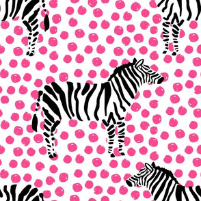 10.5" Zebra with Fuchsia Polka Dots