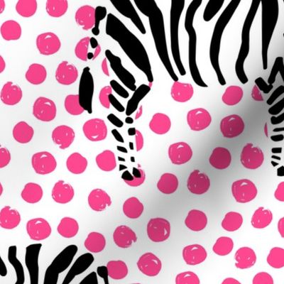 14" Zebra with Fuchsia Polka Dots