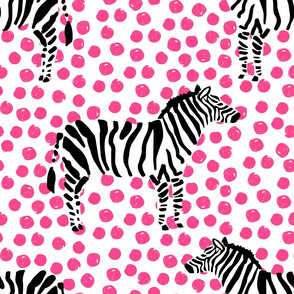 21" Zebra with Fuchsia Polka Dots