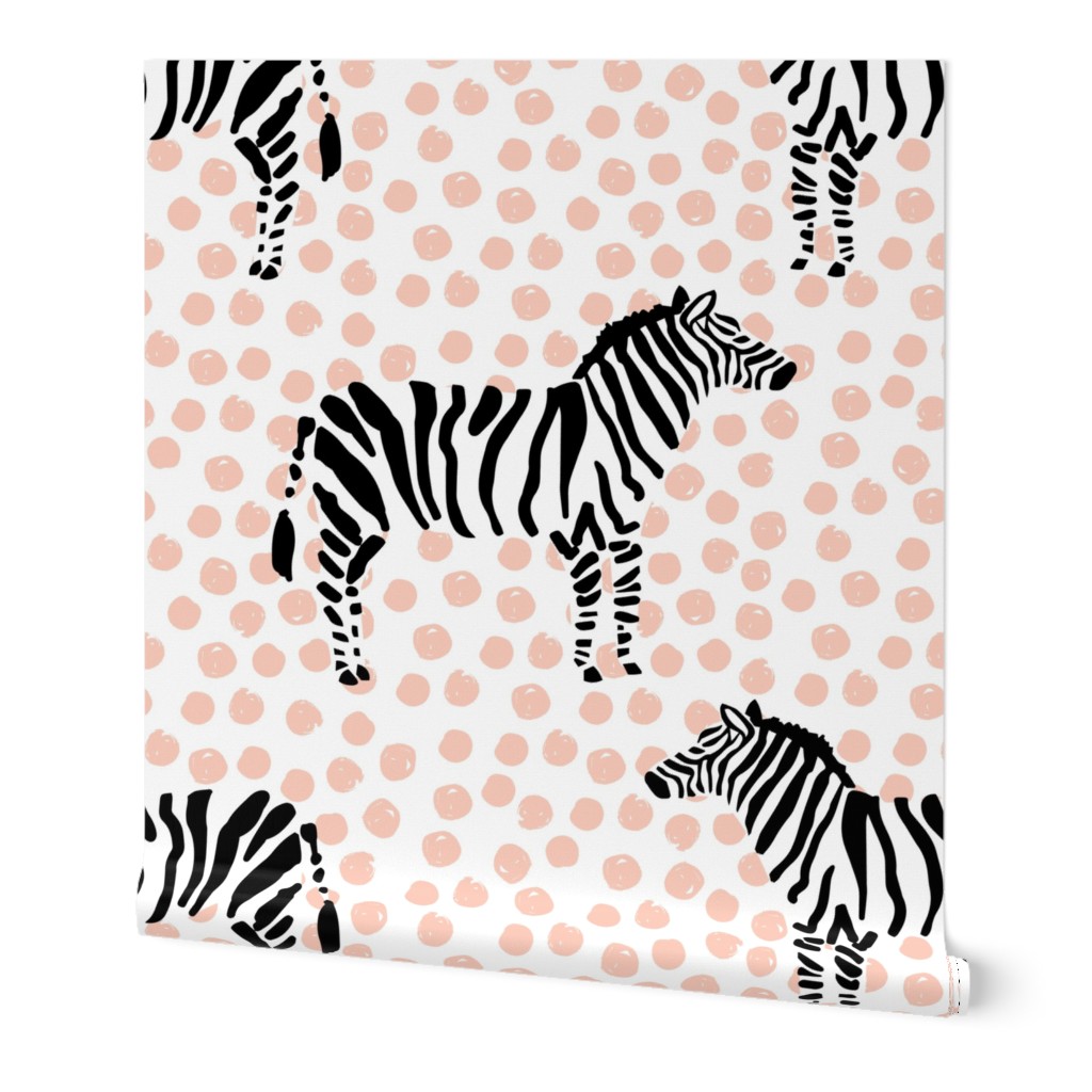 21" Zebra with Peach Polka Dots