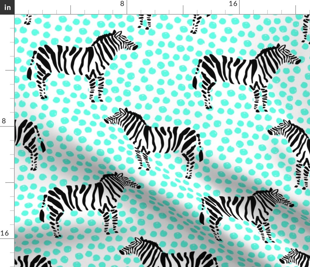 10.5" Zebra with Teal Polka Dots