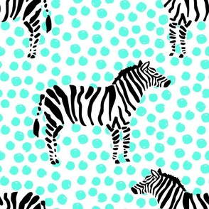 14" Zebra with Teal Polka Dots