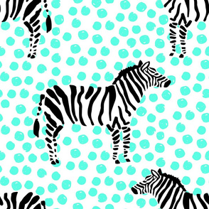 21" Zebra with Teal Polka Dots