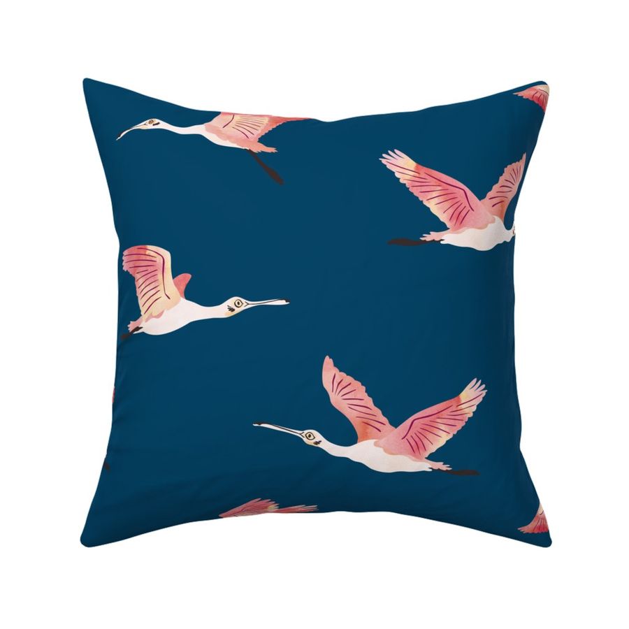 Flying Spoonbills on navy