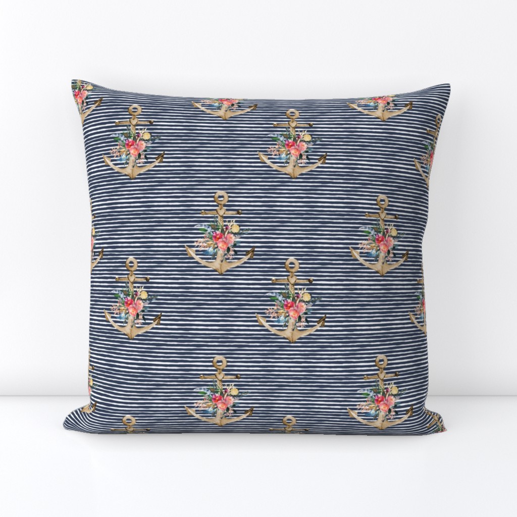 7" Floral Anchor Thick Blue Stripes