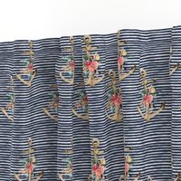 7" Floral Anchor Thick Blue Stripes