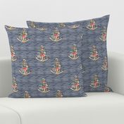 7" Floral Anchor Thick Blue Stripes