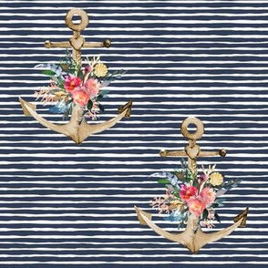7" Floral Anchor Thick Blue Stripes