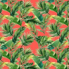 4" Leaves with Bright Coral Background