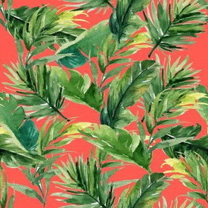 8" Leaves with Bright Coral Background