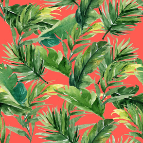 21" Leaves with Bright Coral Background