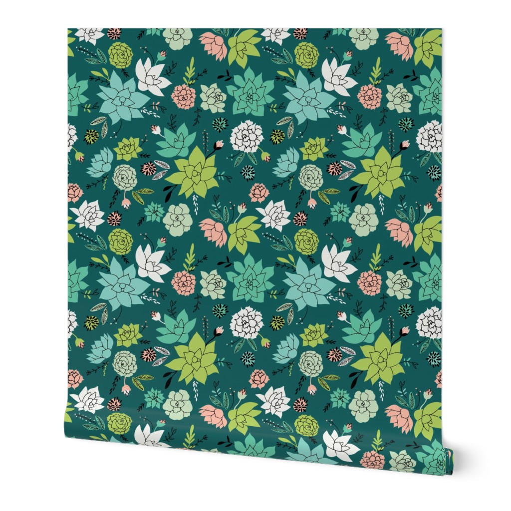 Succulents hero print in dark green