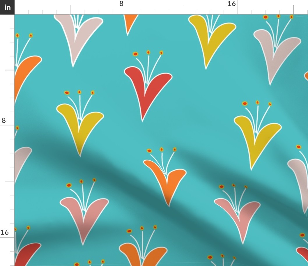 Modern heart shaped florals on Teal Fabric