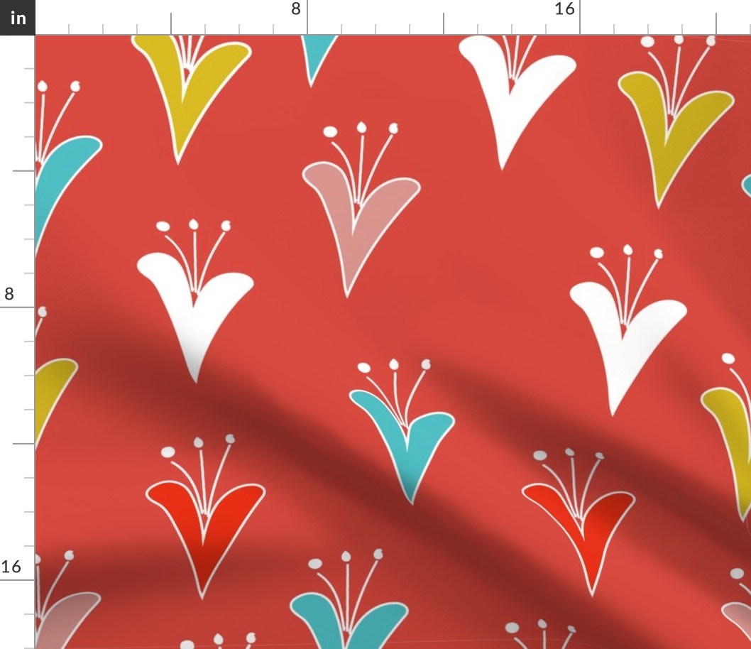 Modern heart shaped florals on Red Fabric