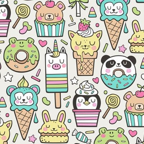 Animals Sweets Candy Ice Cream & Donuts on Cloud Grey