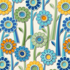 Paper Cut Flowers // Ivory, Green, Cobalt, Denim Blue, Sky, Orange, Yellow  // V2