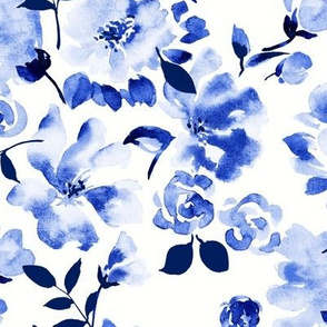 indigo watercolor floral