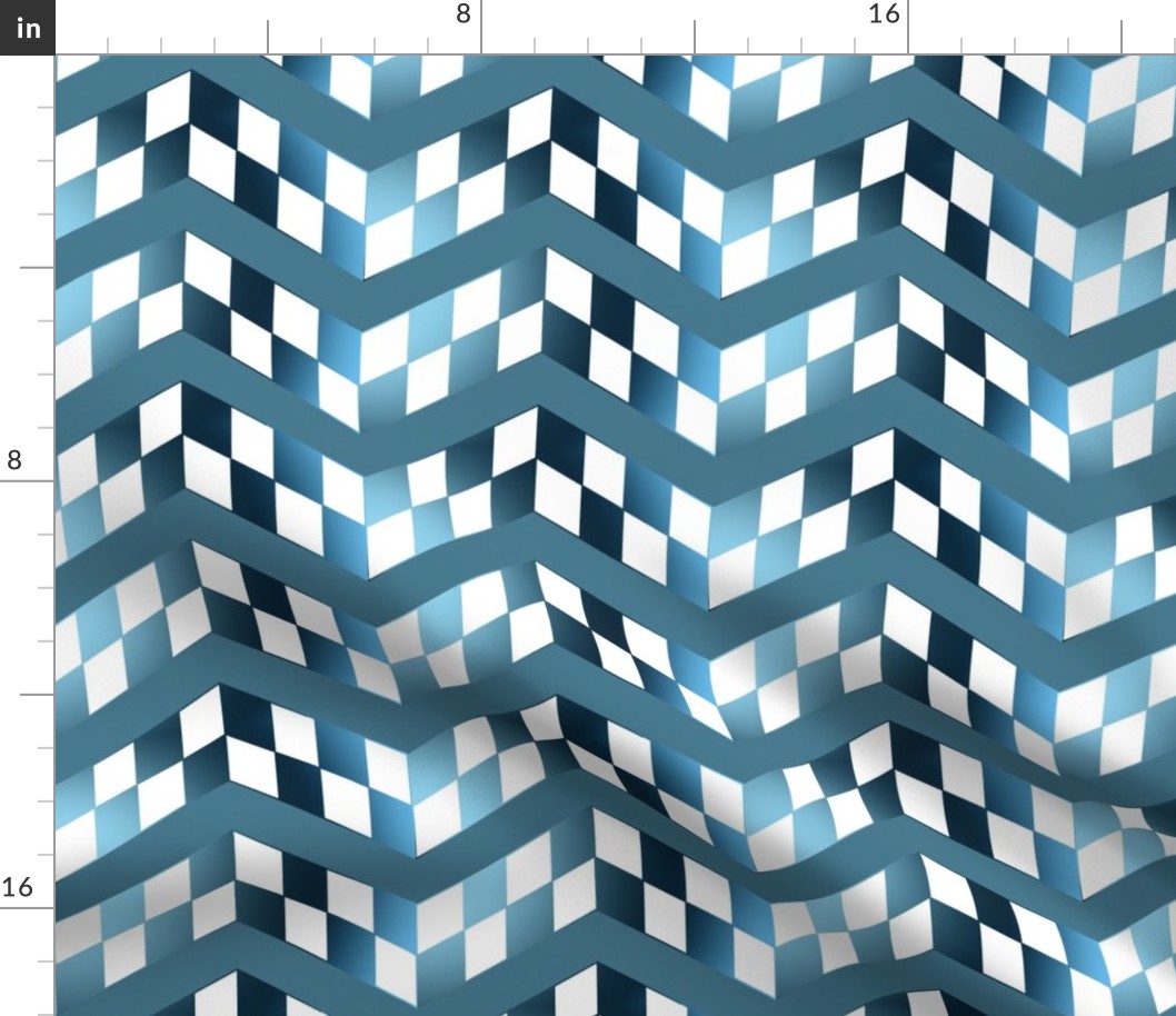 Blue Gradient Checkerboard Chevrons