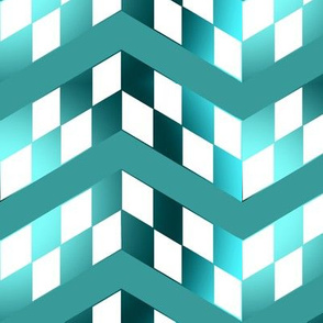 Blue Green Gradient Checkerboard Chevrons