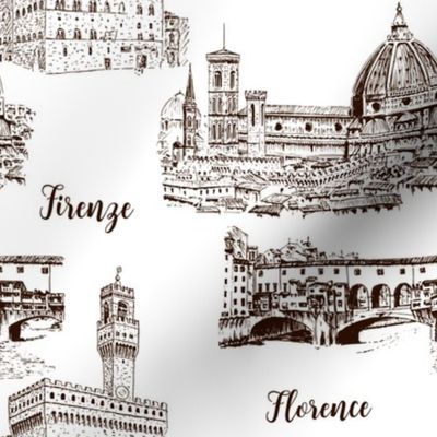  Set of Florence symbols. Duomo Santa maria del fiore, Palazzo Vecchio or Palazzo della Signoria