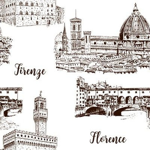  Set of Florence symbols. Duomo Santa maria del fiore, Palazzo Vecchio or Palazzo della Signoria