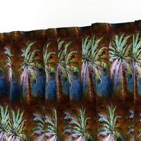 WATERCOLOR PALM TREE ALTERNATED ROWS BLUE BROWN VINTAGE STYLE