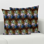 WATERCOLOR PALM TREE ALTERNATED ROWS BLUE BROWN VINTAGE STYLE