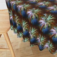 WATERCOLOR PALM TREE ALTERNATED ROWS BLUE BROWN VINTAGE STYLE