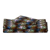 WATERCOLOR PALM TREE ALTERNATED ROWS BLUE BROWN VINTAGE STYLE