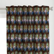 WATERCOLOR PALM TREE ALTERNATED ROWS BLUE BROWN VINTAGE STYLE