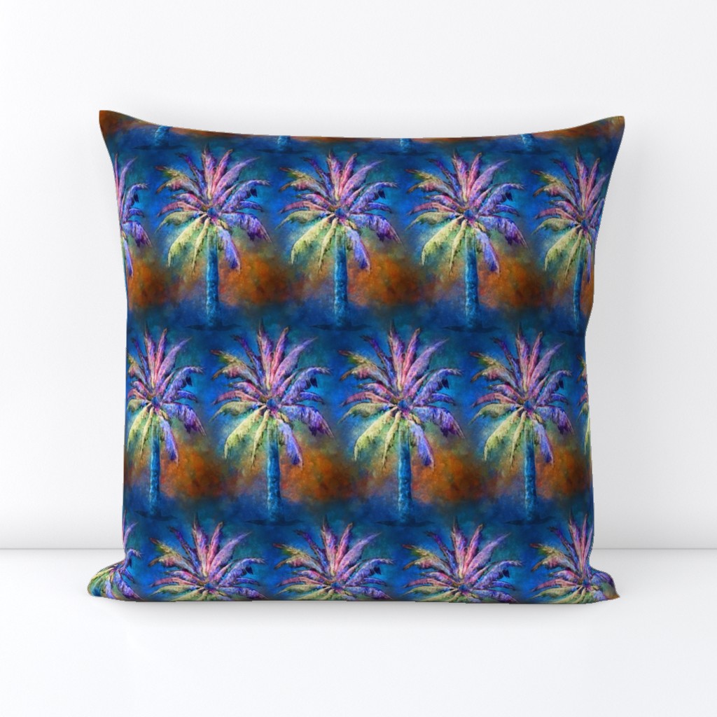 WATERCOLOR PALM TREE ALTERNATED ROWS BLUE BROWN