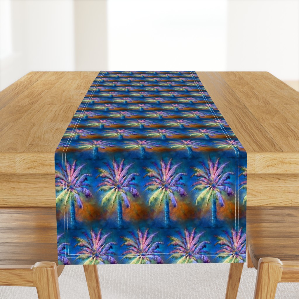 WATERCOLOR PALM TREE ALTERNATED ROWS BLUE BROWN