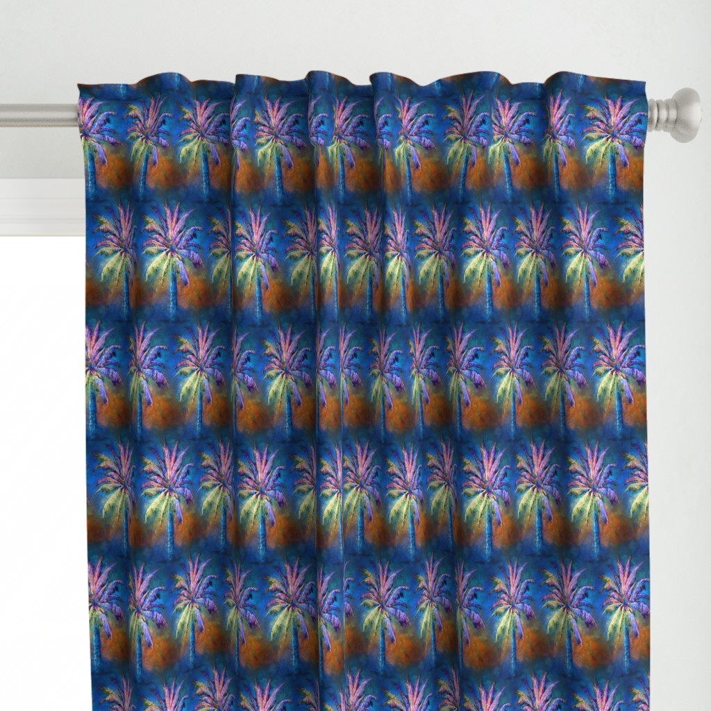 WATERCOLOR PALM TREE ALTERNATED ROWS BLUE BROWN