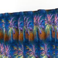 WATERCOLOR PALM TREE ALTERNATED ROWS BLUE BROWN