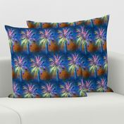 WATERCOLOR PALM TREE ALTERNATED ROWS BLUE BROWN