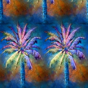 WATERCOLOR PALM TREE ALTERNATED ROWS BLUE BROWN