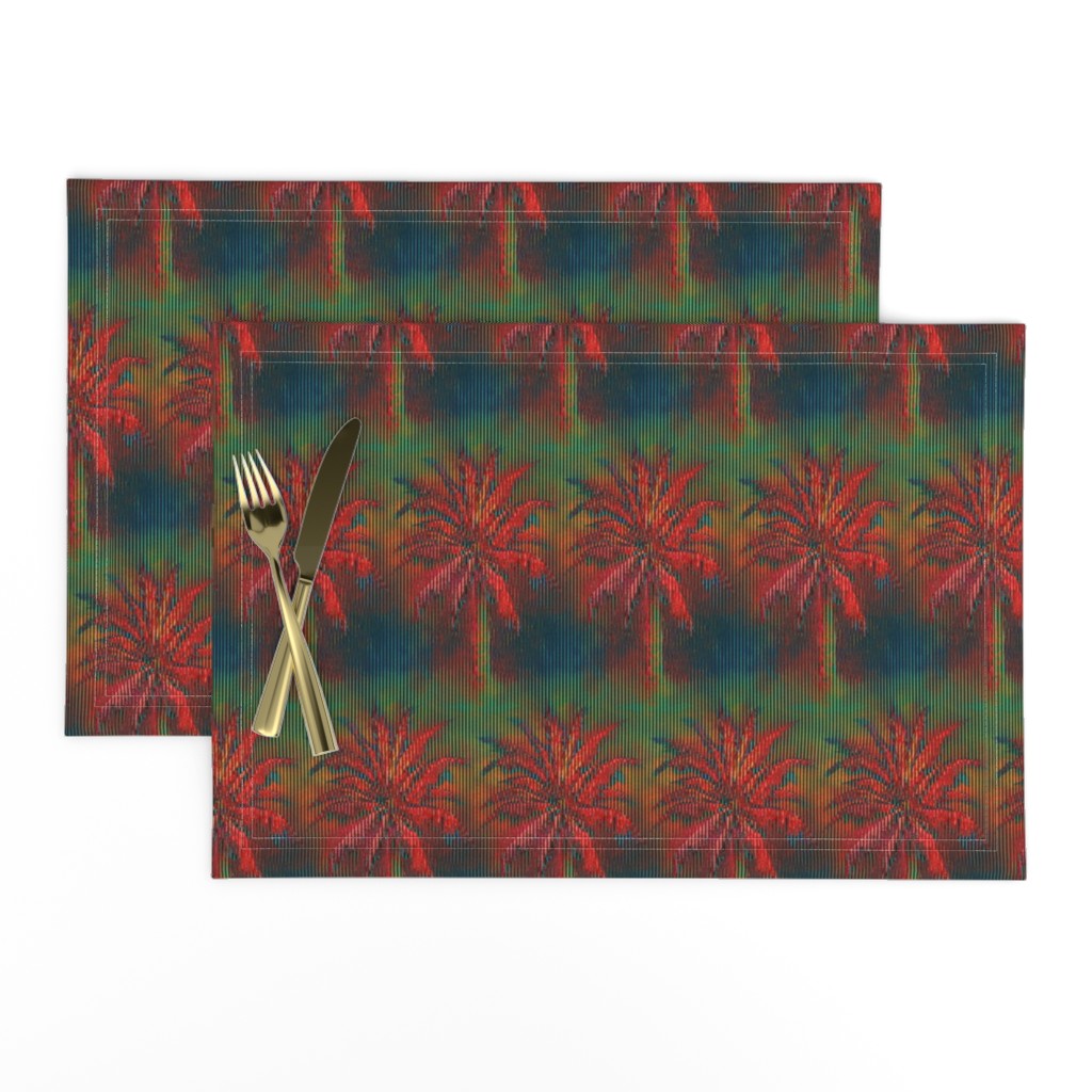 WATERCOLOR PALM TREE ALTERNATED ROWS STRIPED RED GREEN