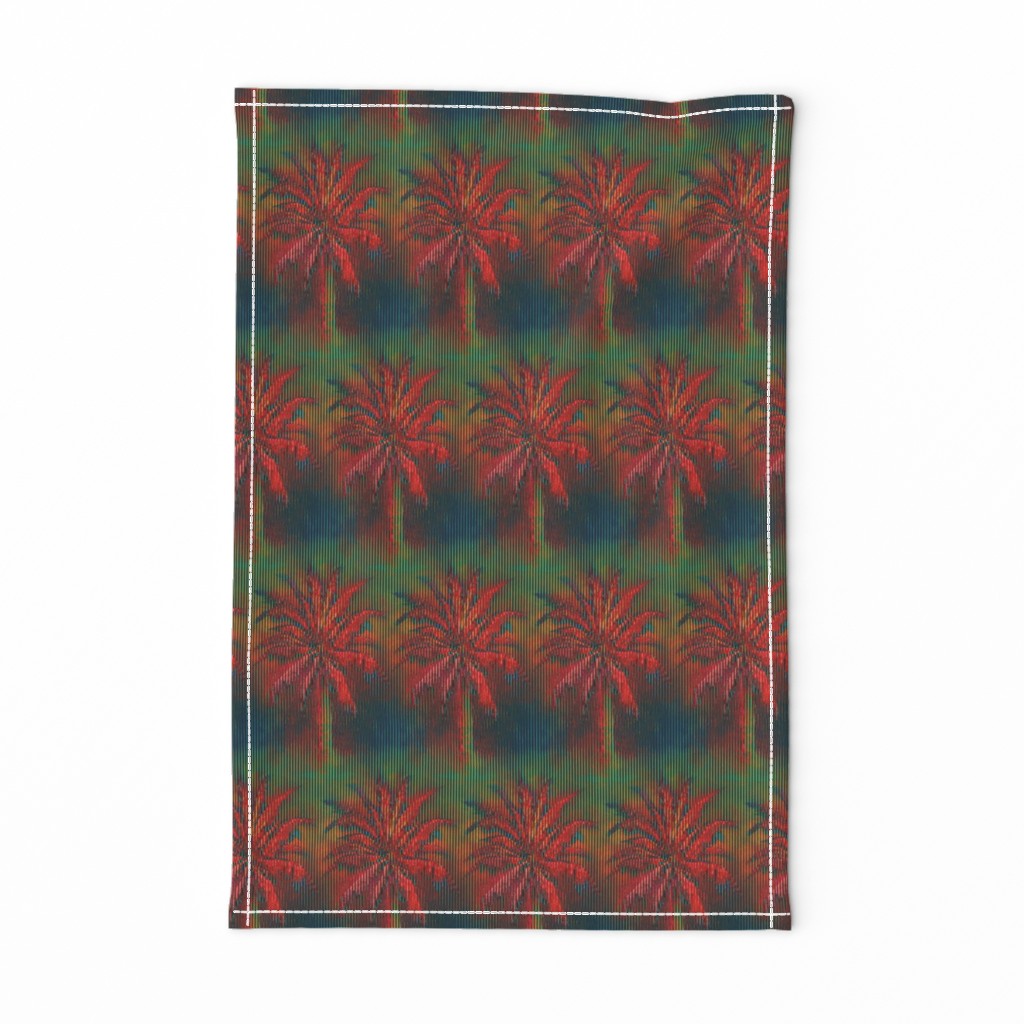 WATERCOLOR PALM TREE ALTERNATED ROWS STRIPED RED GREEN