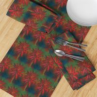 WATERCOLOR PALM TREE ALTERNATED ROWS STRIPED RED GREEN