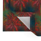 WATERCOLOR PALM TREE ALTERNATED ROWS STRIPED RED GREEN